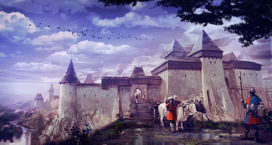 Kingdom Come Deliverance illustration keyart avec un chateau