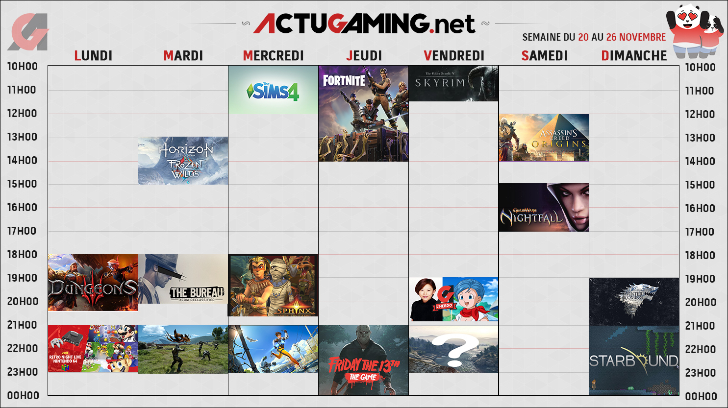 Le planning des streams du 20 au 26 novembre