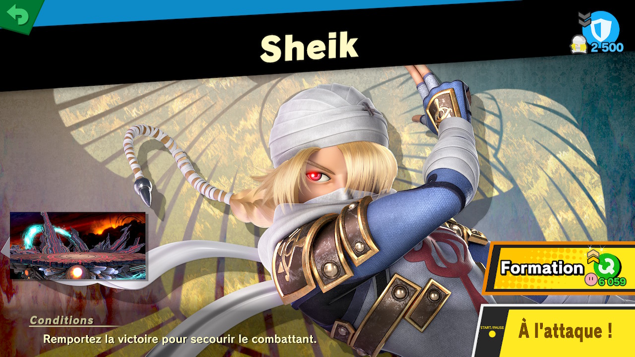 Soluce super smash bros ultimate : aventure - le chemin de sheik - sheik - stats