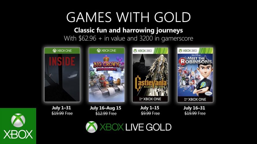 Games with Gold : Les jeux de juillet 2019 avec Inside et Castlevania