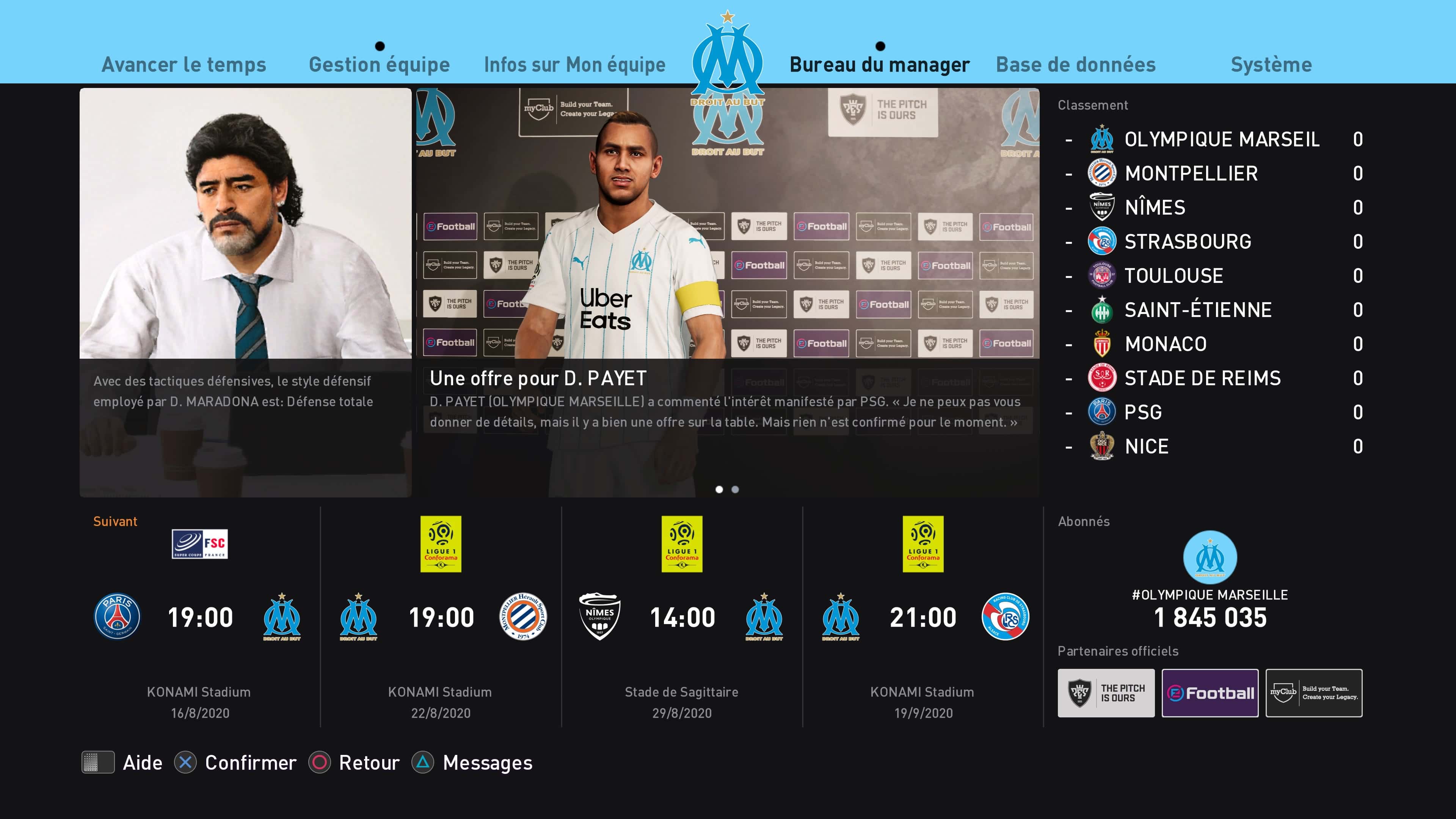 PES 2020 menus