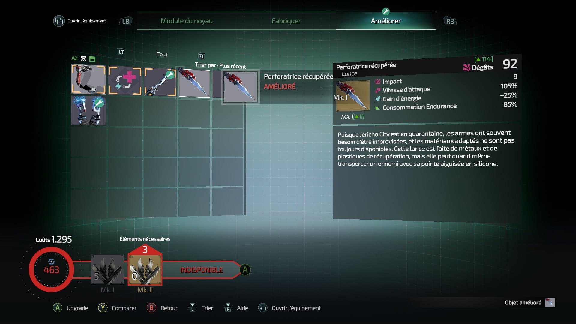 The Surge 2 interface menu