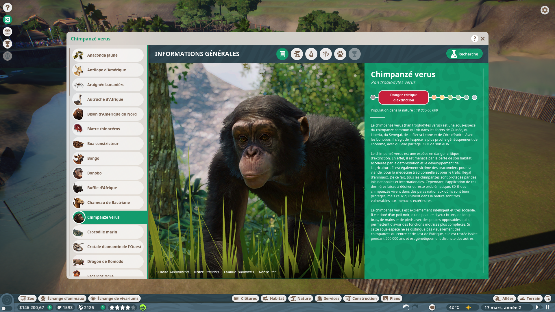 Planet zoo chimpanzé informations