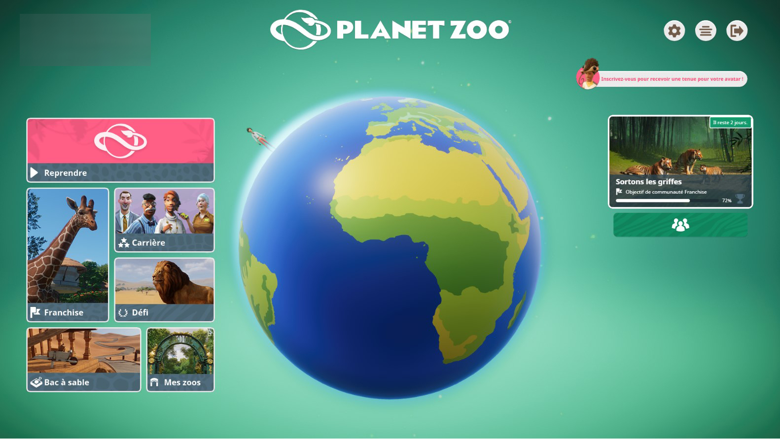 Planet zoo menu principal