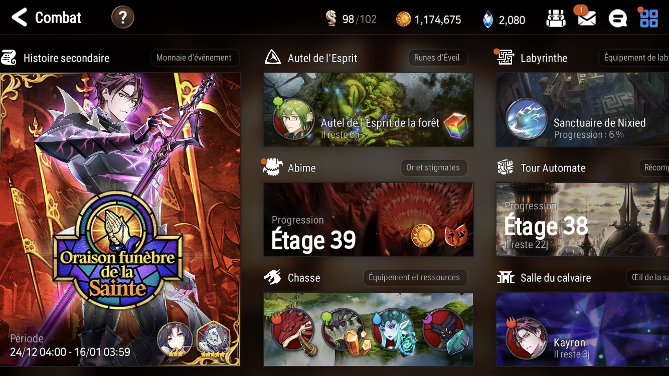 Epic seven screenshot différents modes de jeu