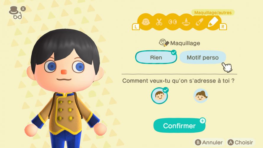 Changer l'apparence de son personnage - animal crossing new horizons