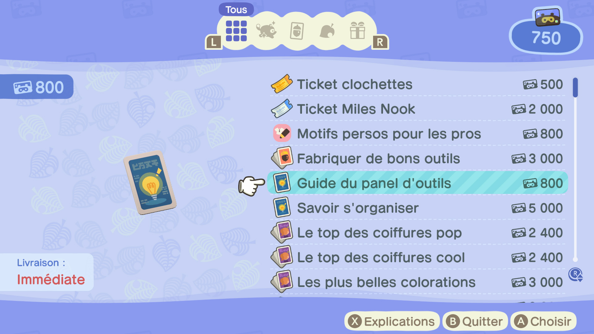 Changer rapidement d'outil - animal crossing new horizons