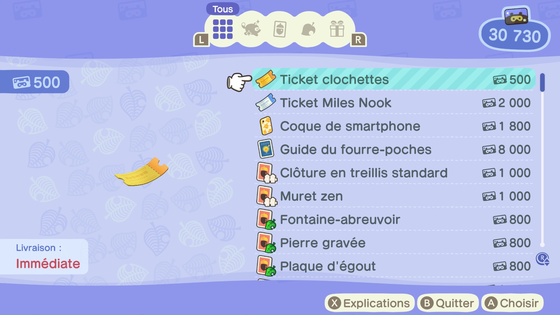 Guide des clochettes - animal crossing new horizons