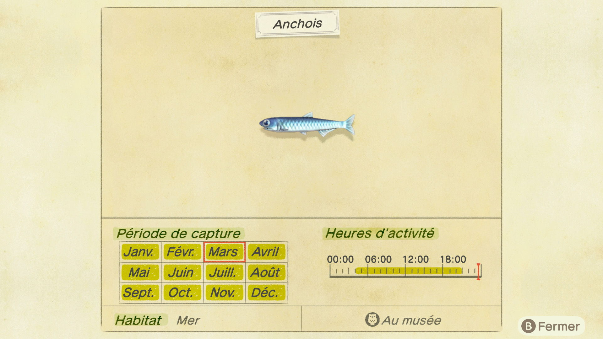 Liste des poissons - anchois - animal crossing new horizons