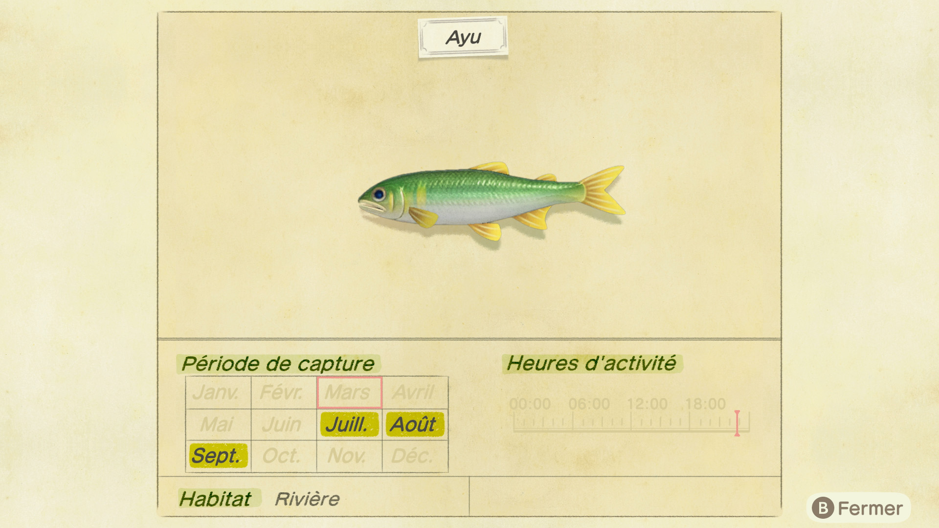 Liste des poissons - ayu - animal crossing new horizons