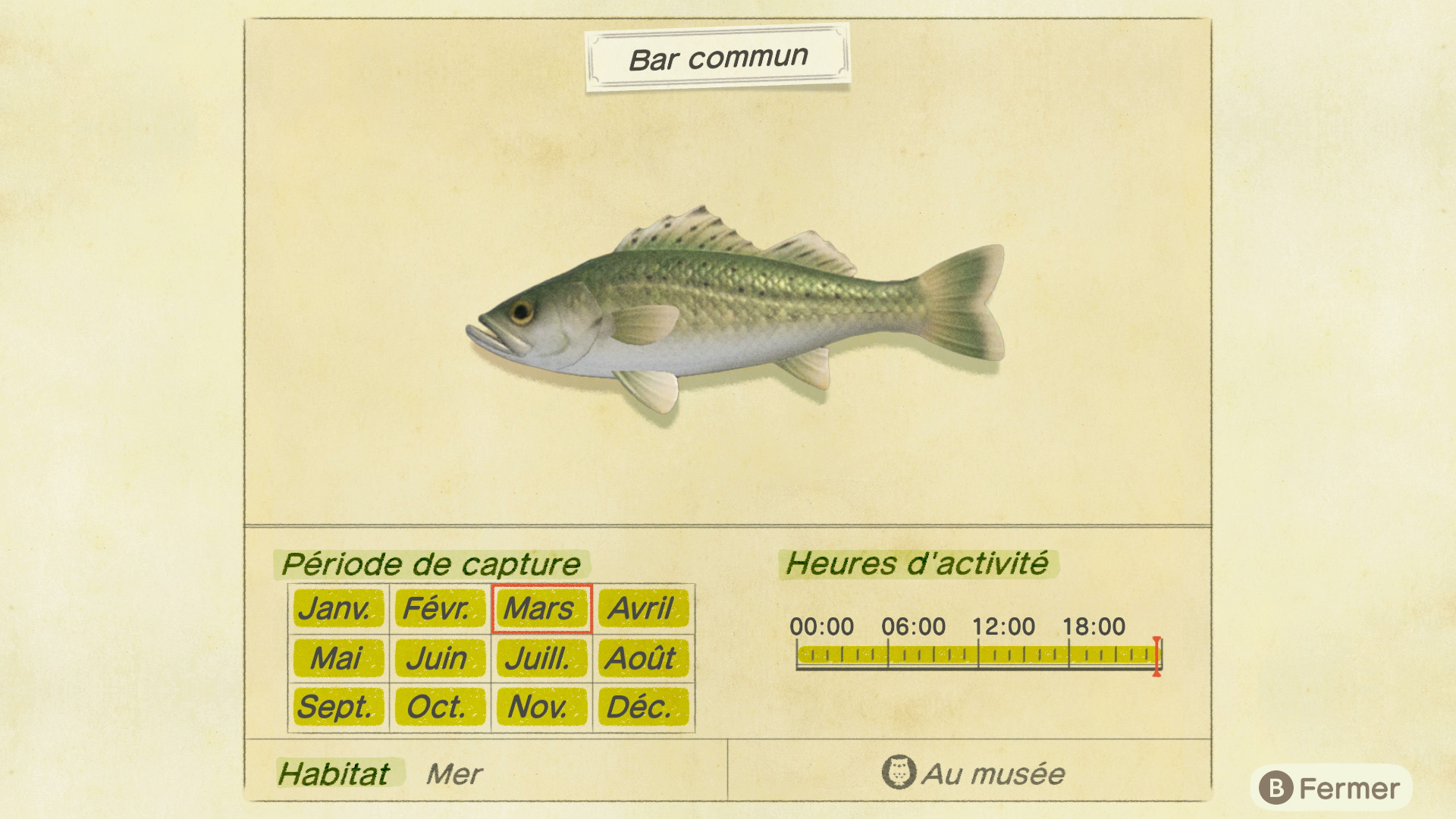 Liste des poissons - bar commun - animal crossing new horizons