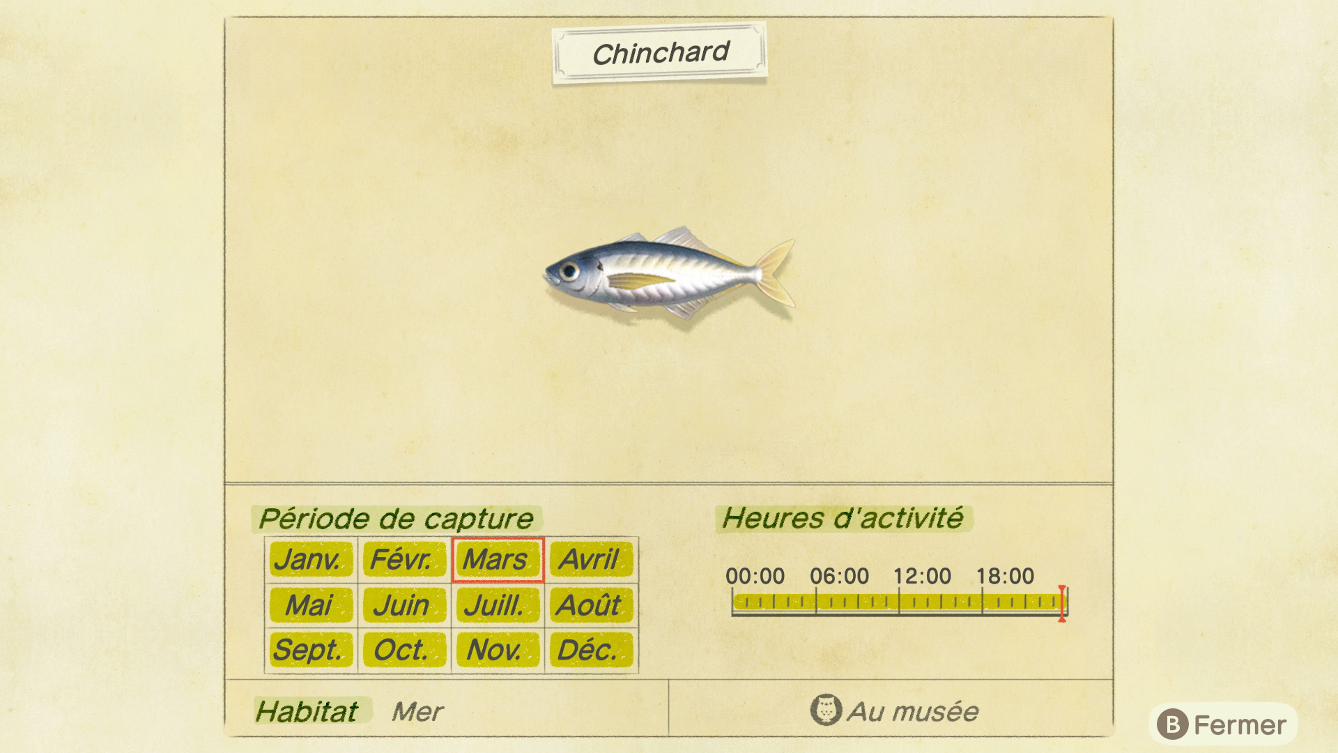 Liste des poissons - chinchard - animal crossing new horizons
