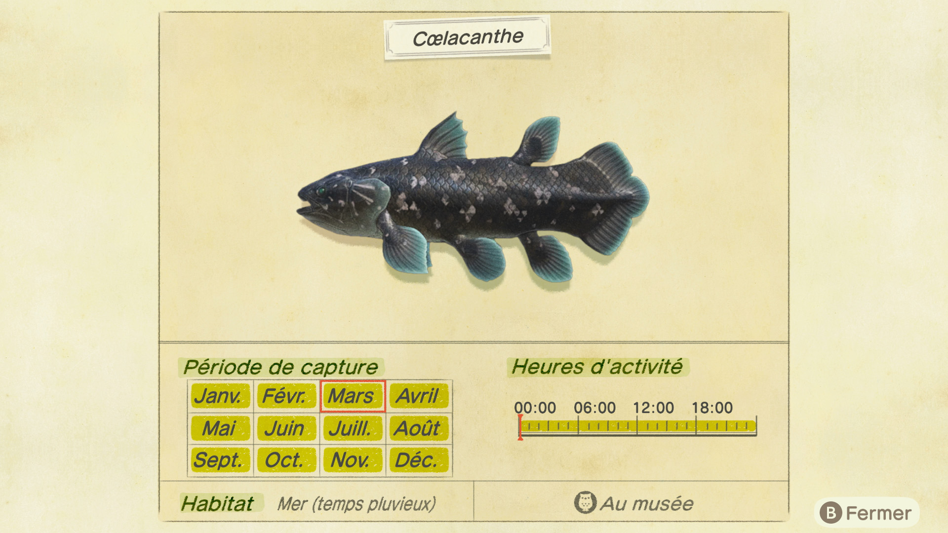 Liste des poissons - cœlacanthe - animal crossing new horizons
