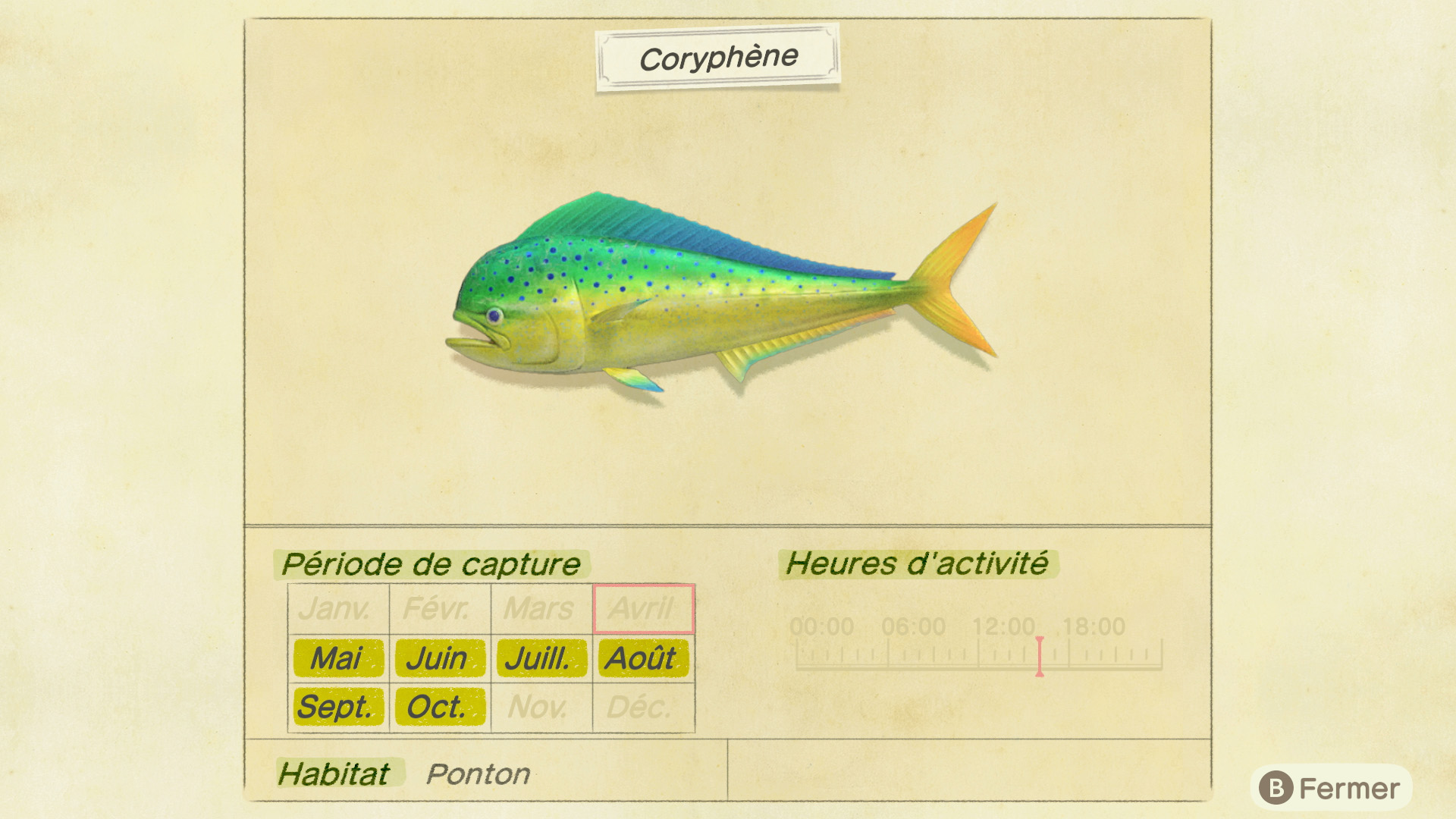 Liste des poissons - coryphène - animal crossing new horizons