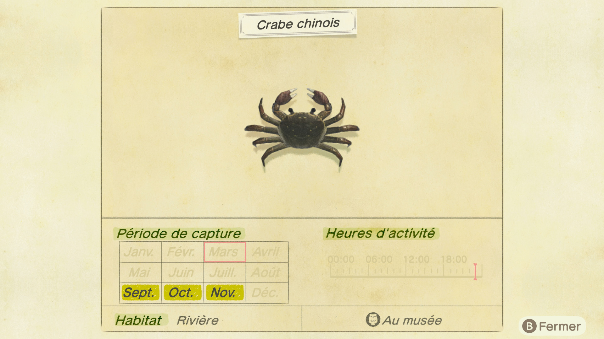 Liste des poissons - crabe chinois - animal crossing new horizons