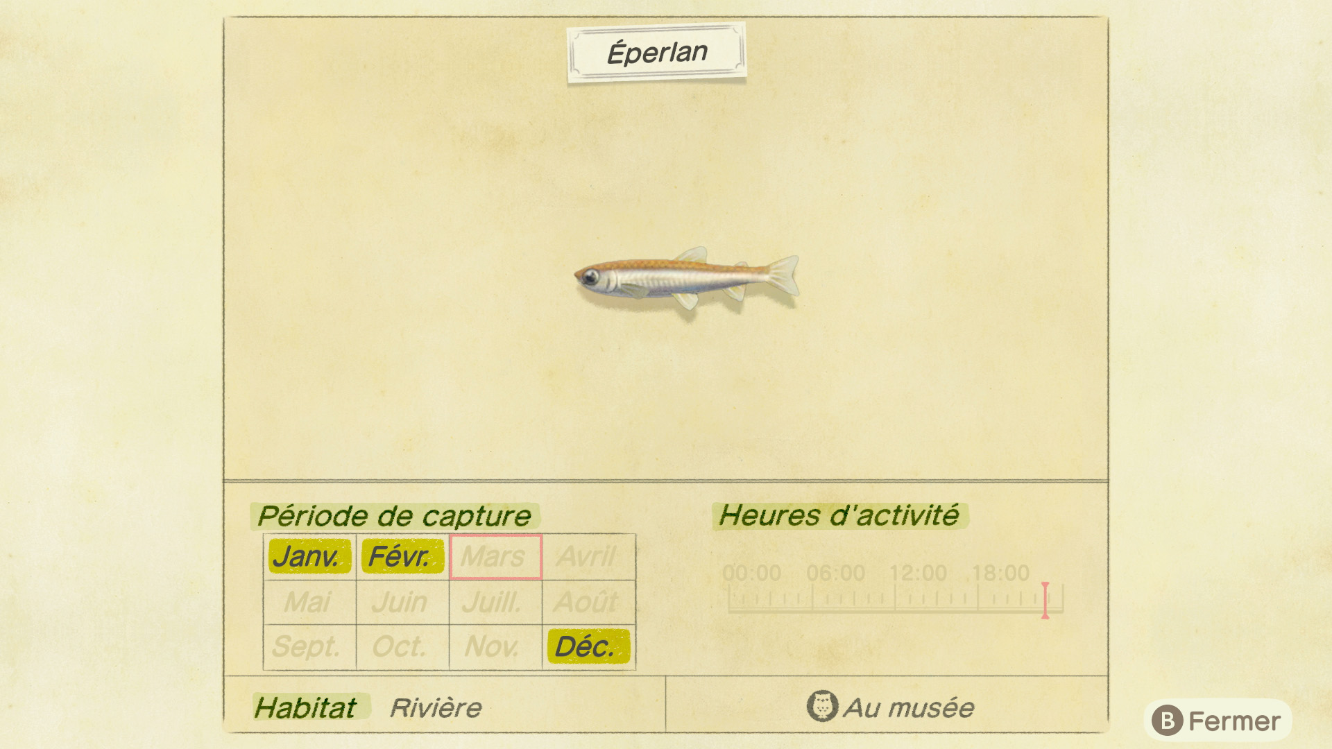 Liste des poissons - eperlan - animal crossing new horizons
