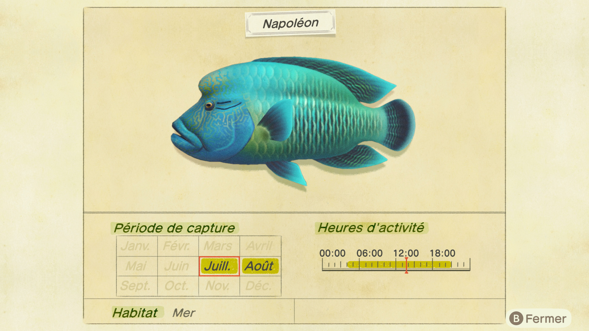 Liste des poissons - napoléon - animal crossing new horizons