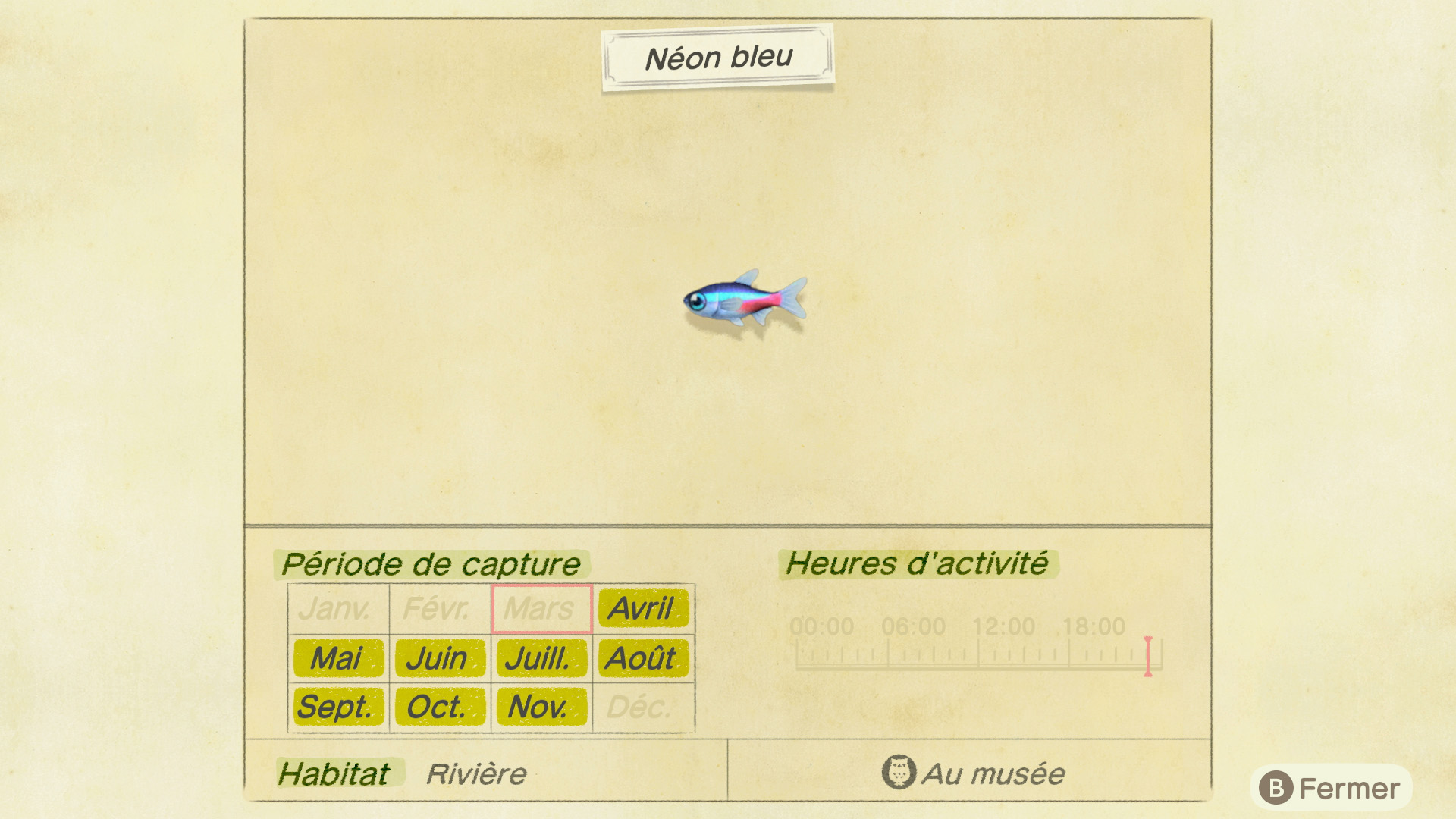 Liste des poissons - néon bleu - animal crossing new horizons