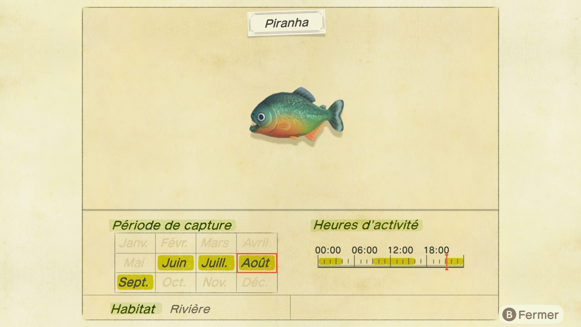 Liste des poissons - piranha - animal crossing new horizons