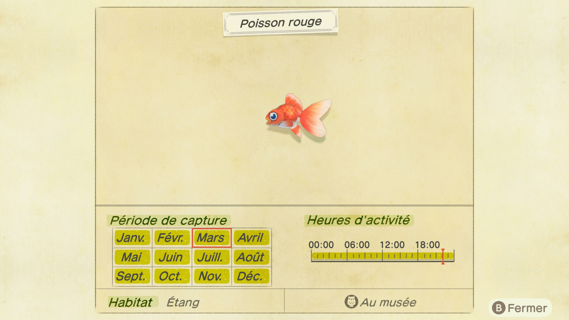 Liste des poissons - poisson rouge - animal crossing new horizons