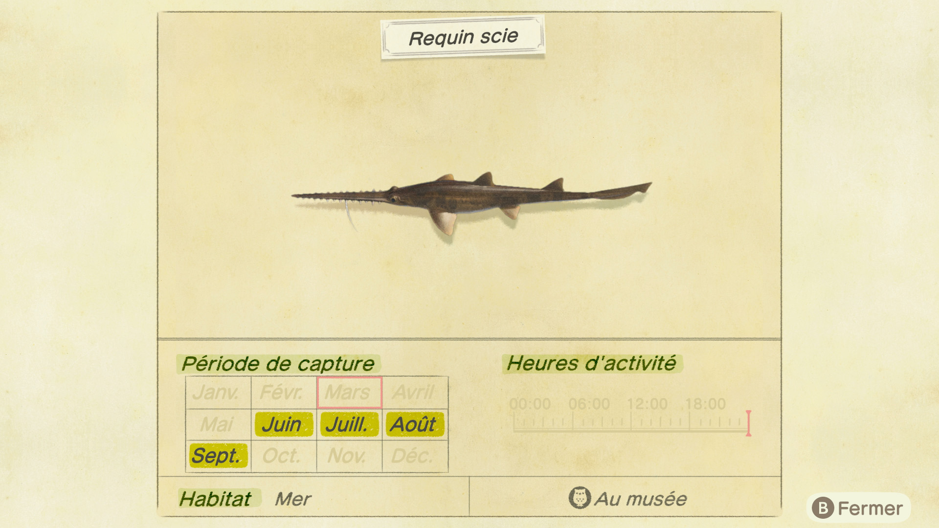 Liste des poissons - requin scie - animal crossing new horizons