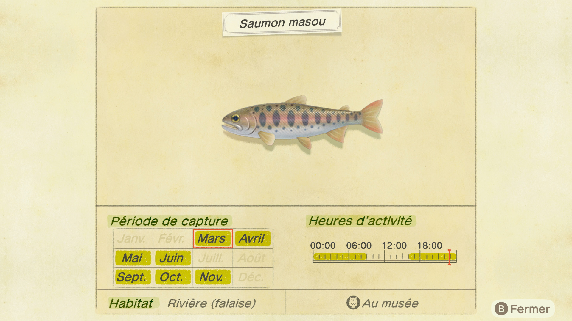 Liste des poissons - saumon masou - animal crossing new horizons