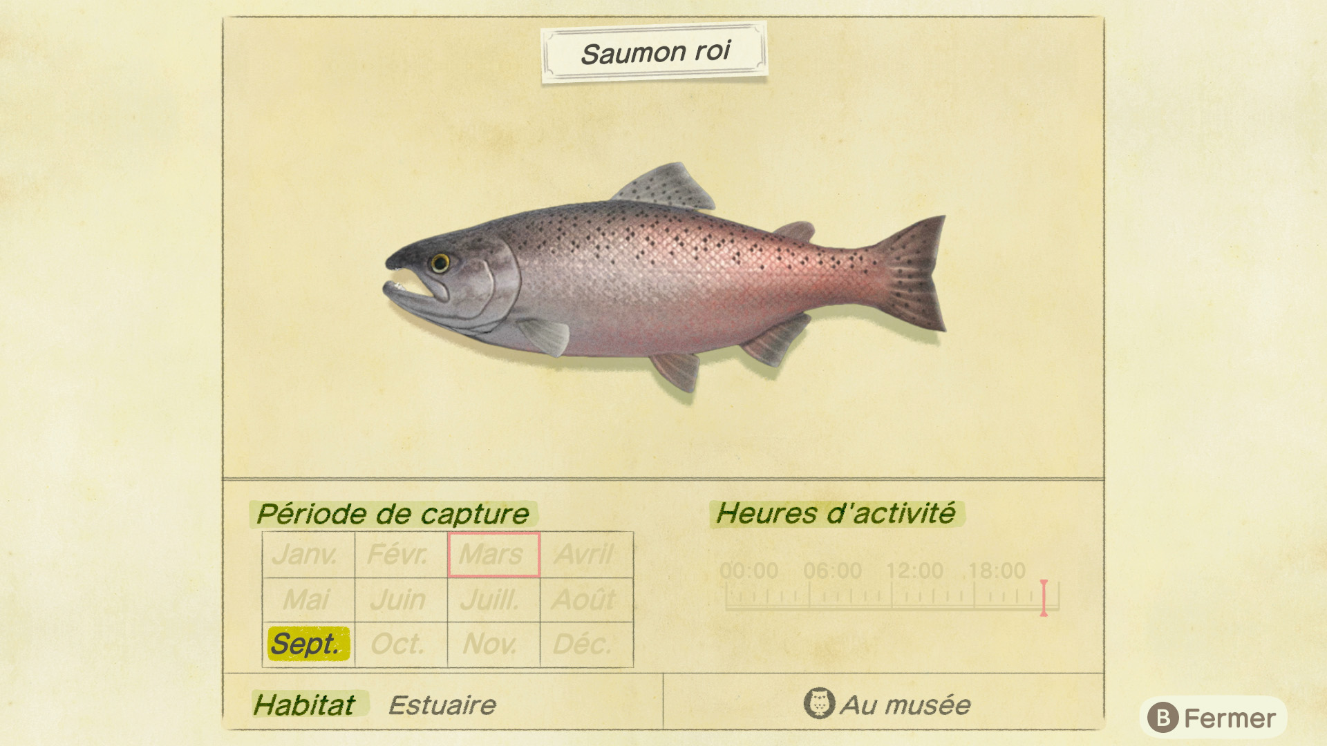 Liste des poissons - saumon roi - animal crossing new horizons