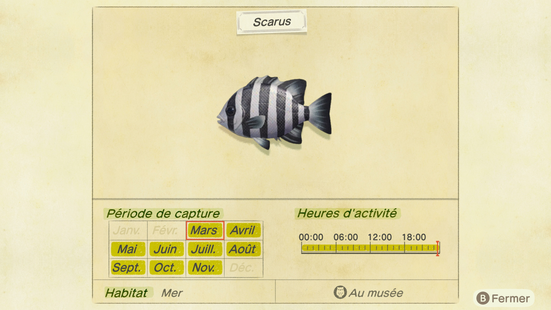 Liste des poissons - scarus - animal crossing new horizons