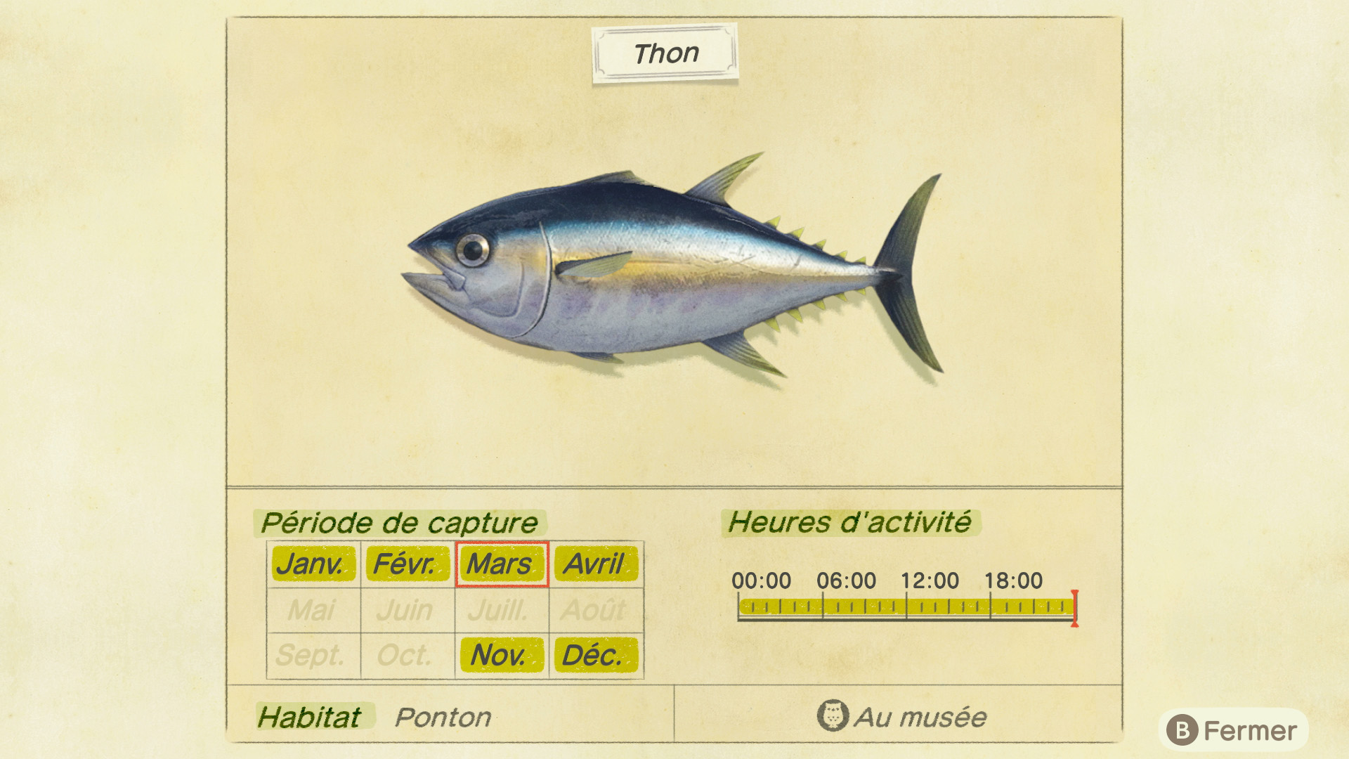 Liste des poissons - thon - animal crossing new horizons