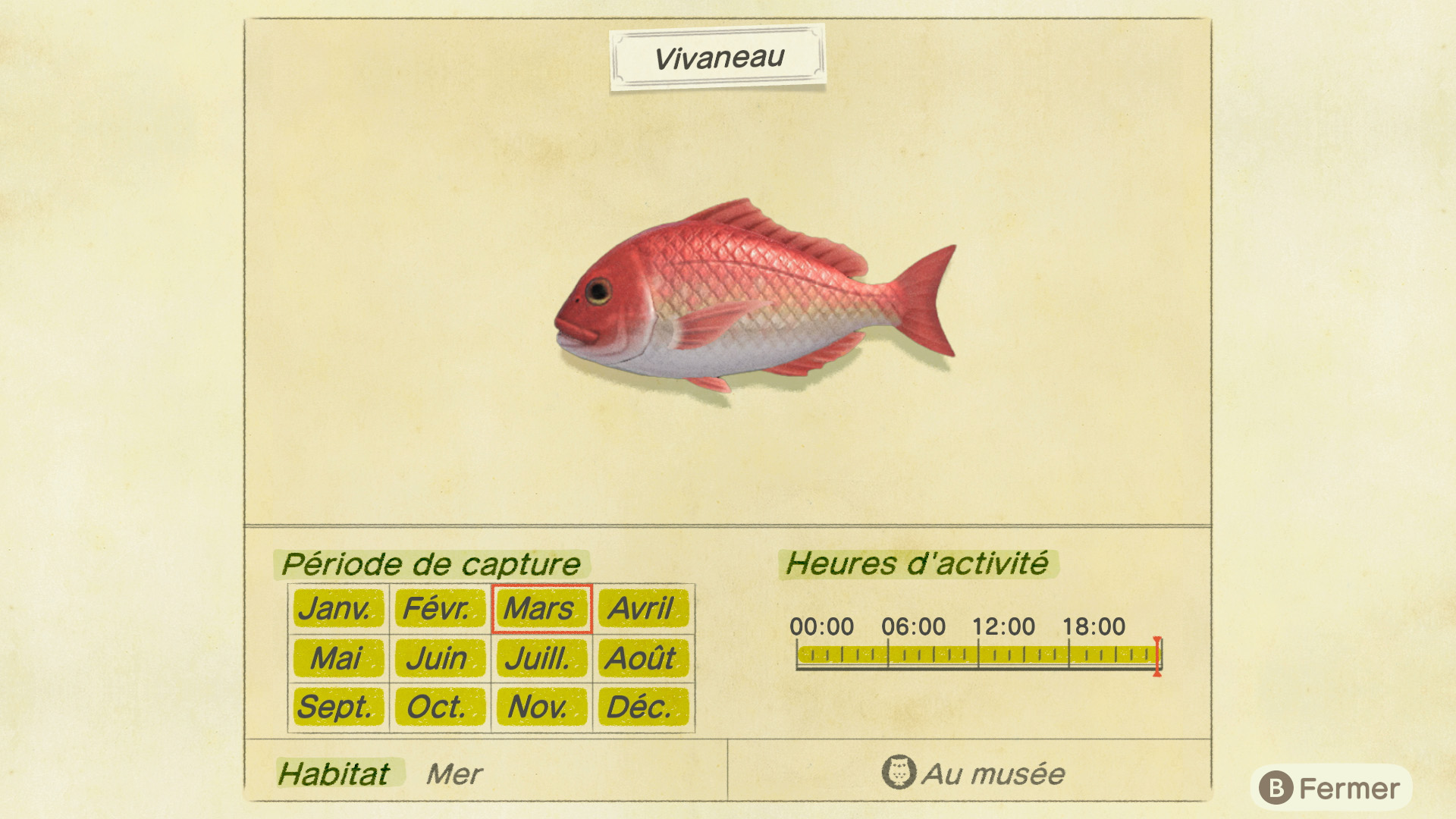Liste des poissons - vivaneau - animal crossing new horizons