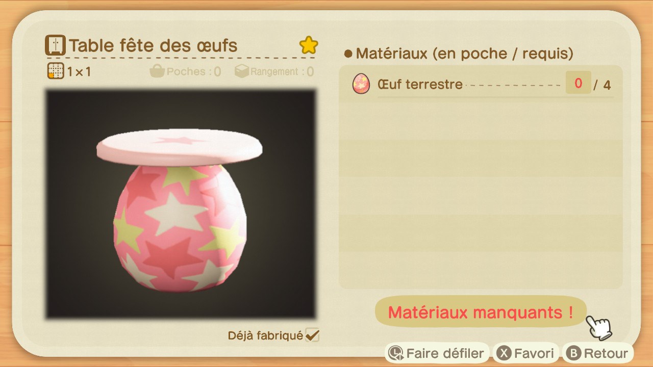 Animal crossing new horizons table fete des oeufs 2