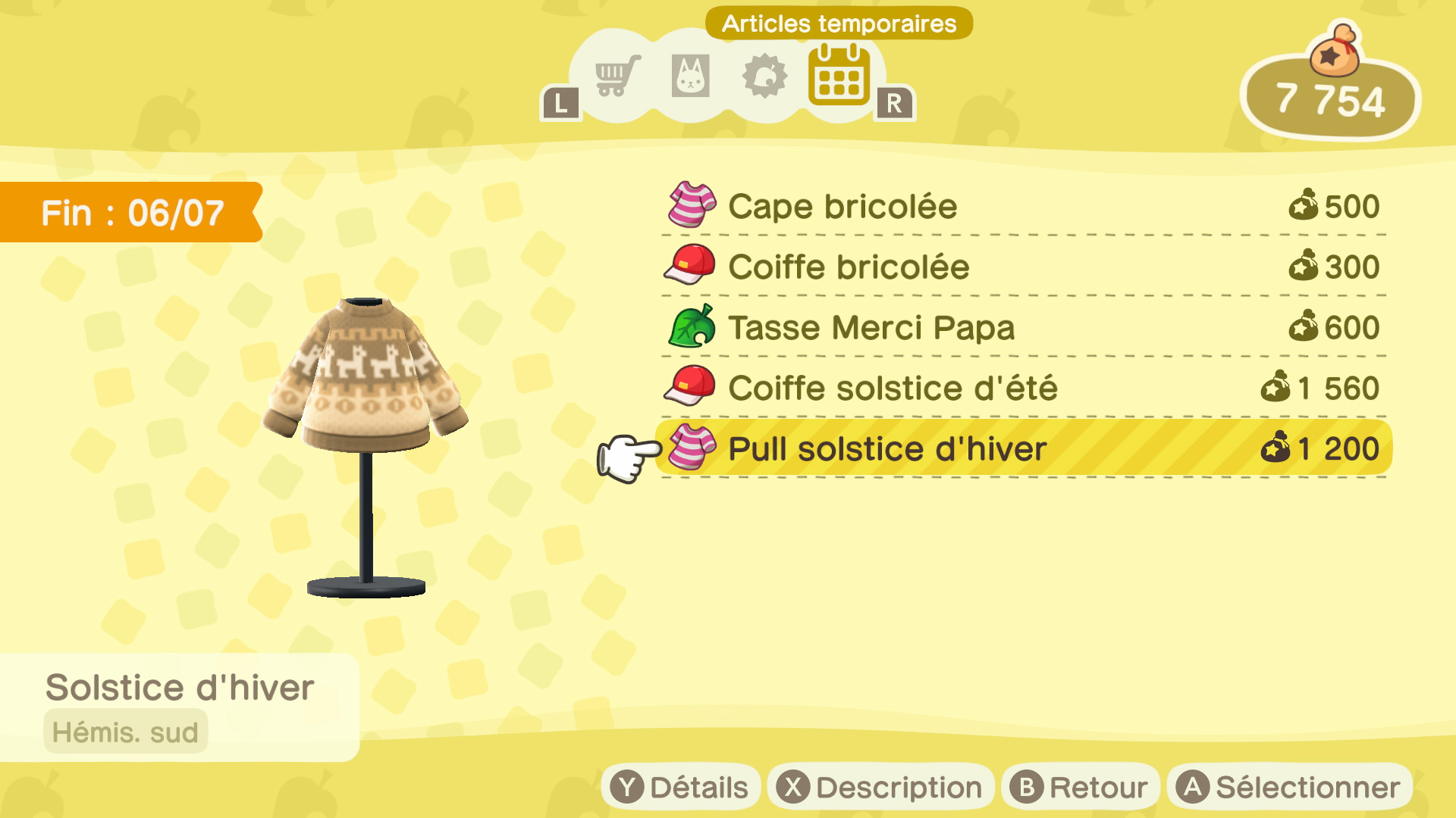 Articles temporaires du nook shopping - animal crossing new horizons