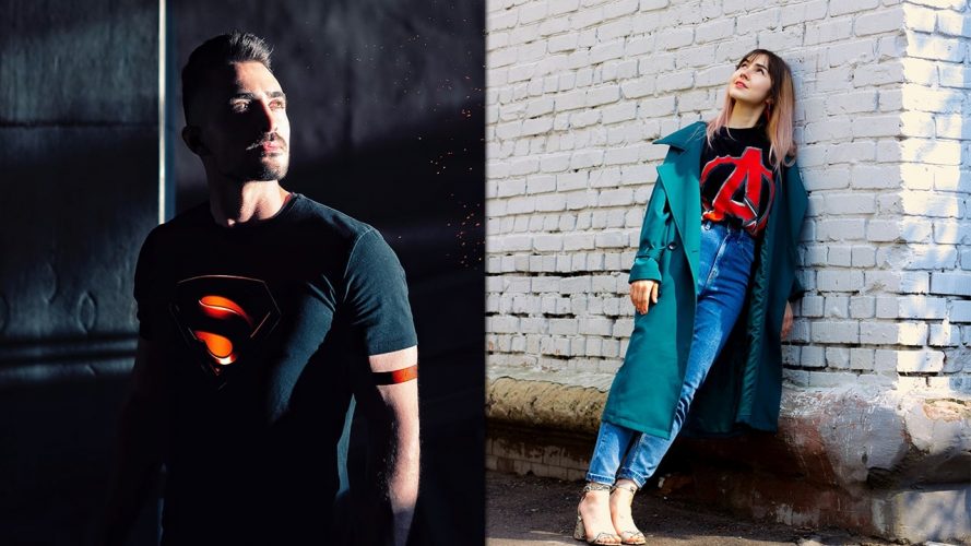 T shirts avec superman à gauche avengers à droite