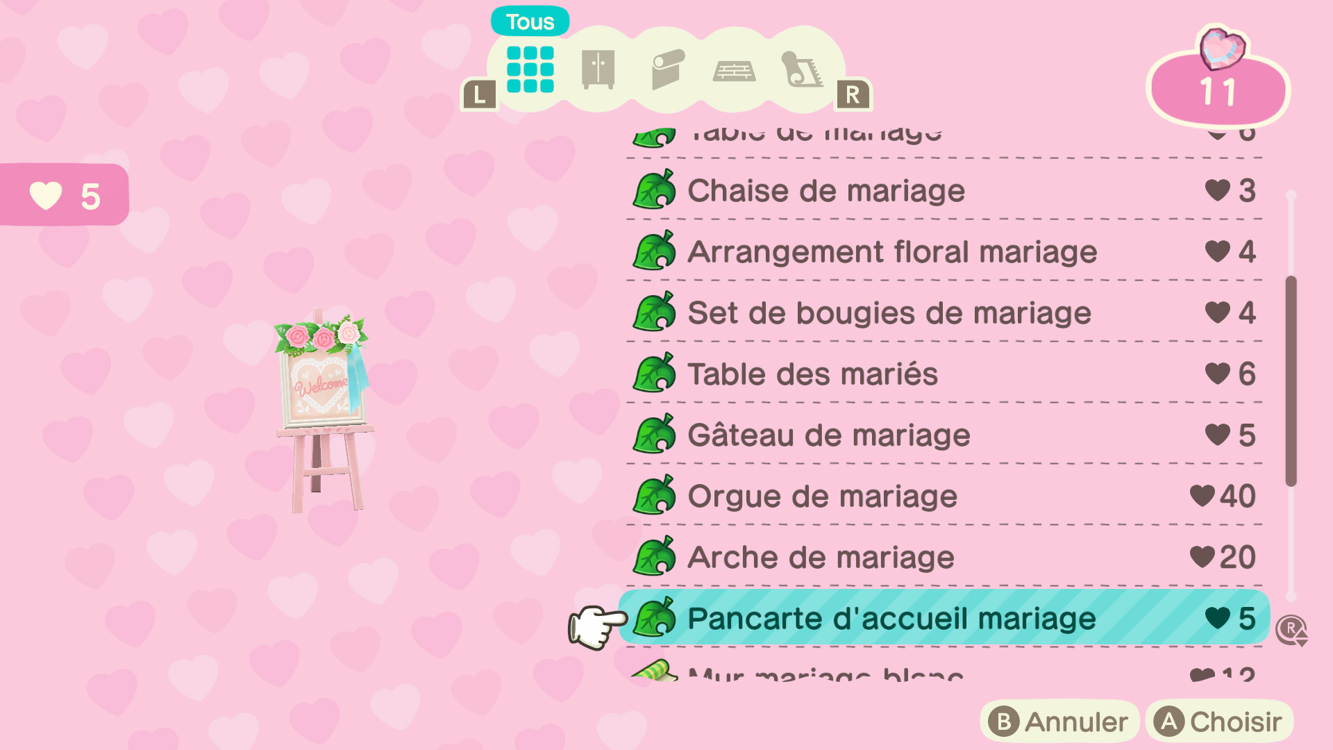 Récompenses de la Saison des mariages - Animal Crossing New Horizons