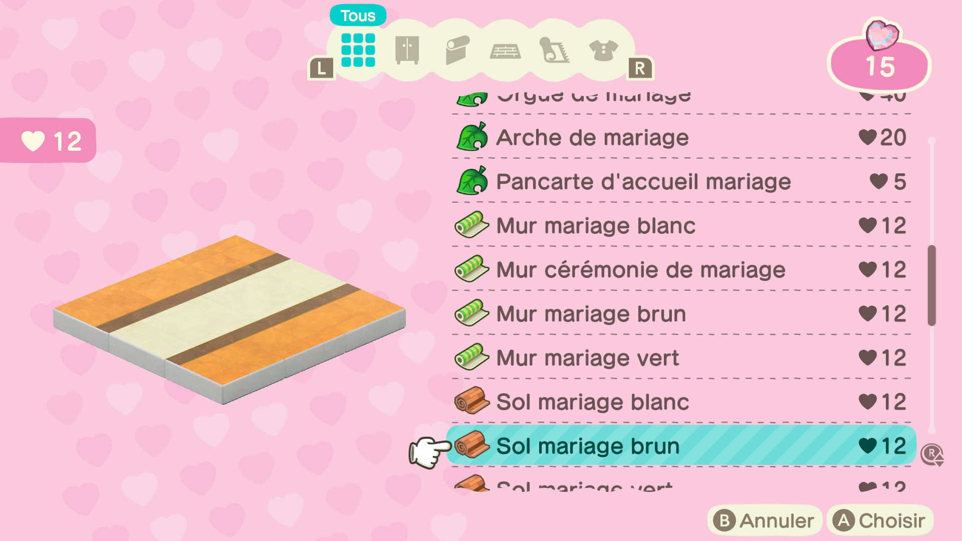 Récompenses de la Saison des mariages - Animal Crossing New Horizons
