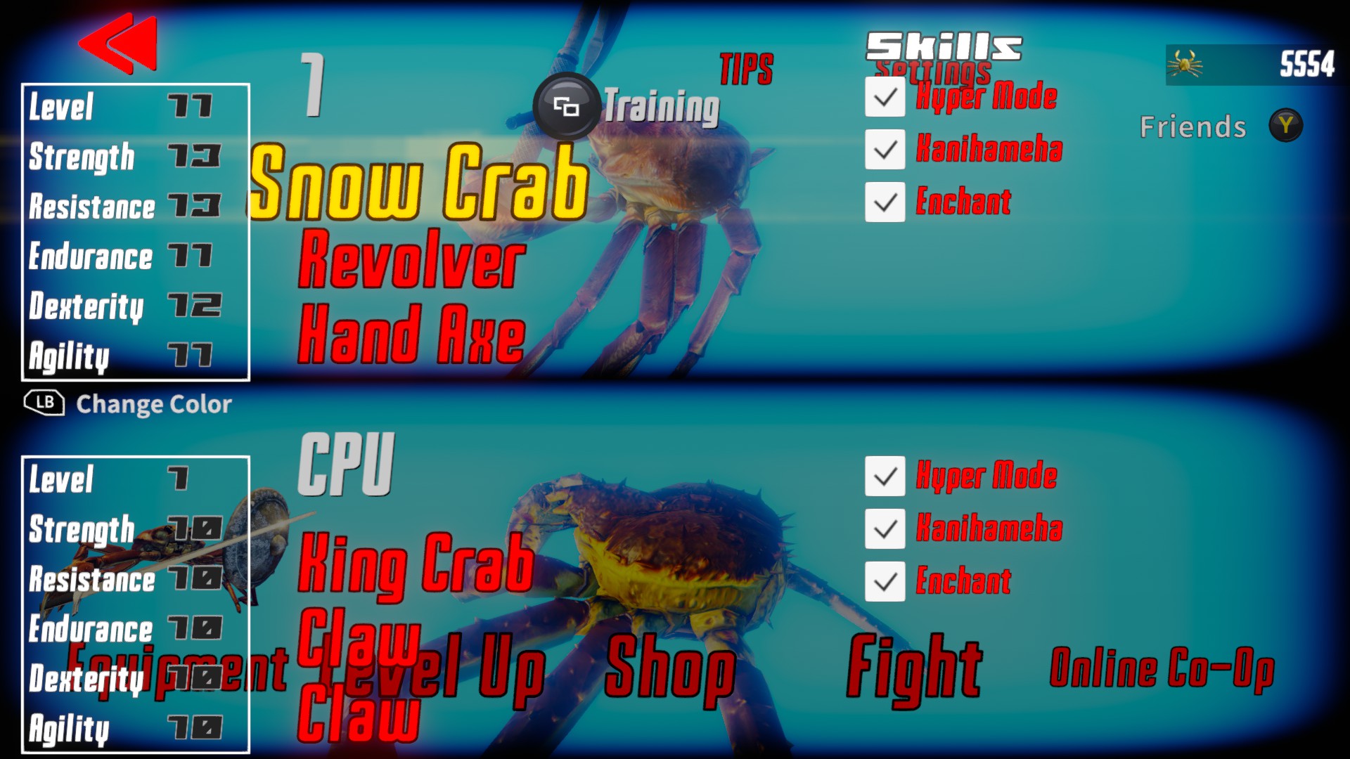 Fight Crab interface équipement