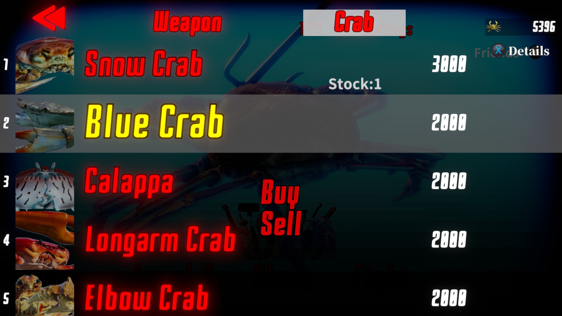 Fight Crab interface