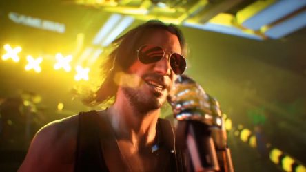 Image d'illustration pour l'article : Cyberpunk 2077 : origines de V, Johnny Silverhand sur scène et des armes en pagaille