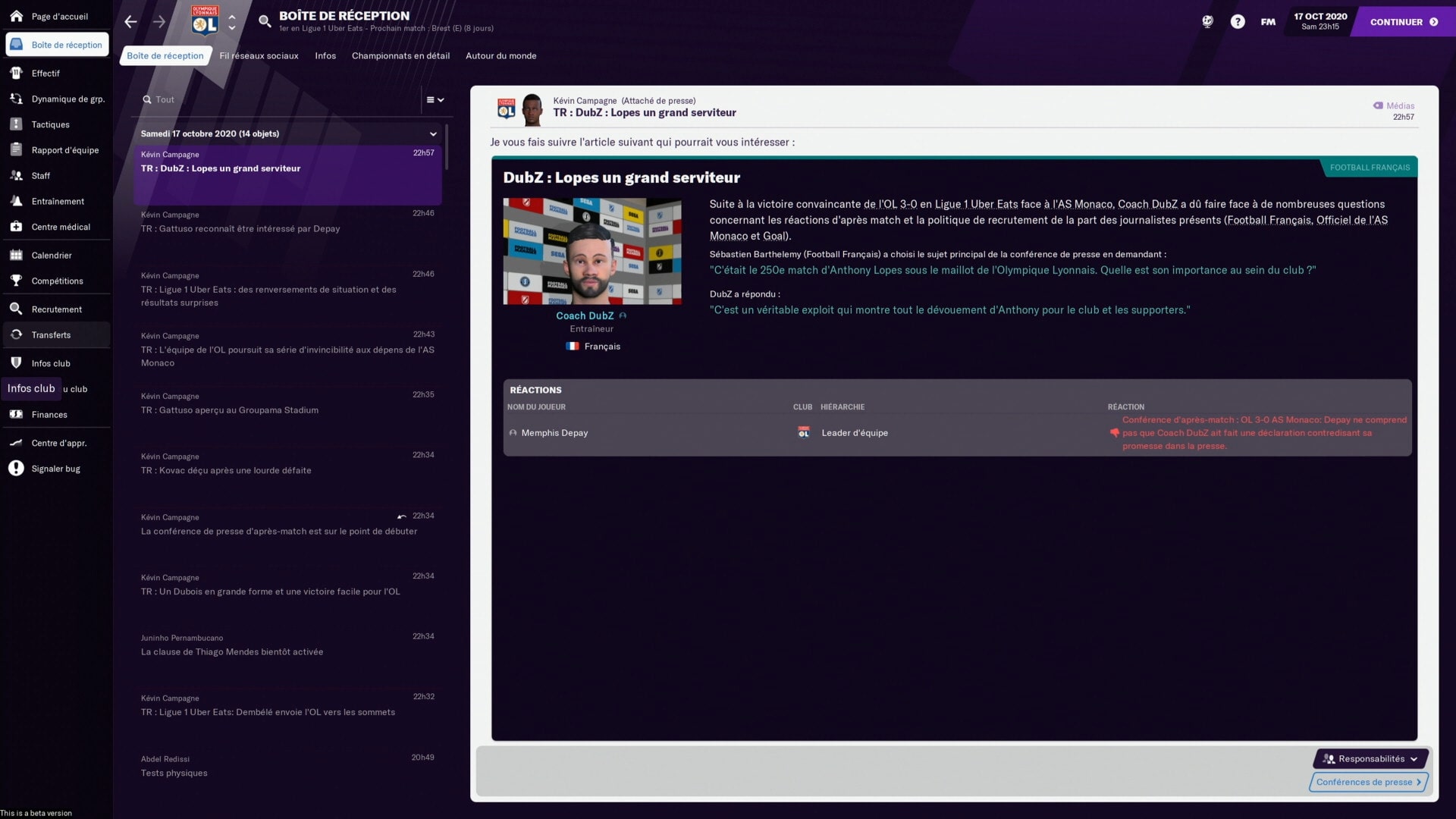 Football Manager 2021 Messagerie