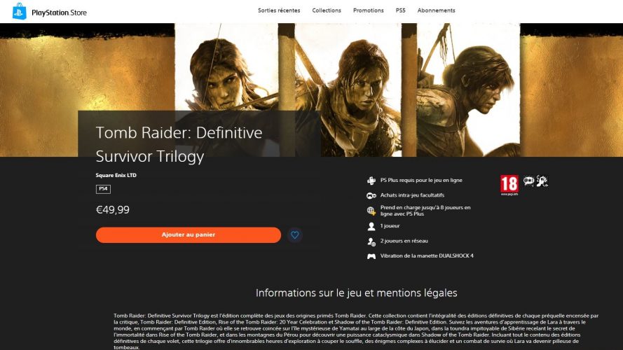 Image d\'illustration pour l\'article : Tomb Raider: Definitive Survivor Trilogy est disponible sur le PS Store et le Microsoft Store