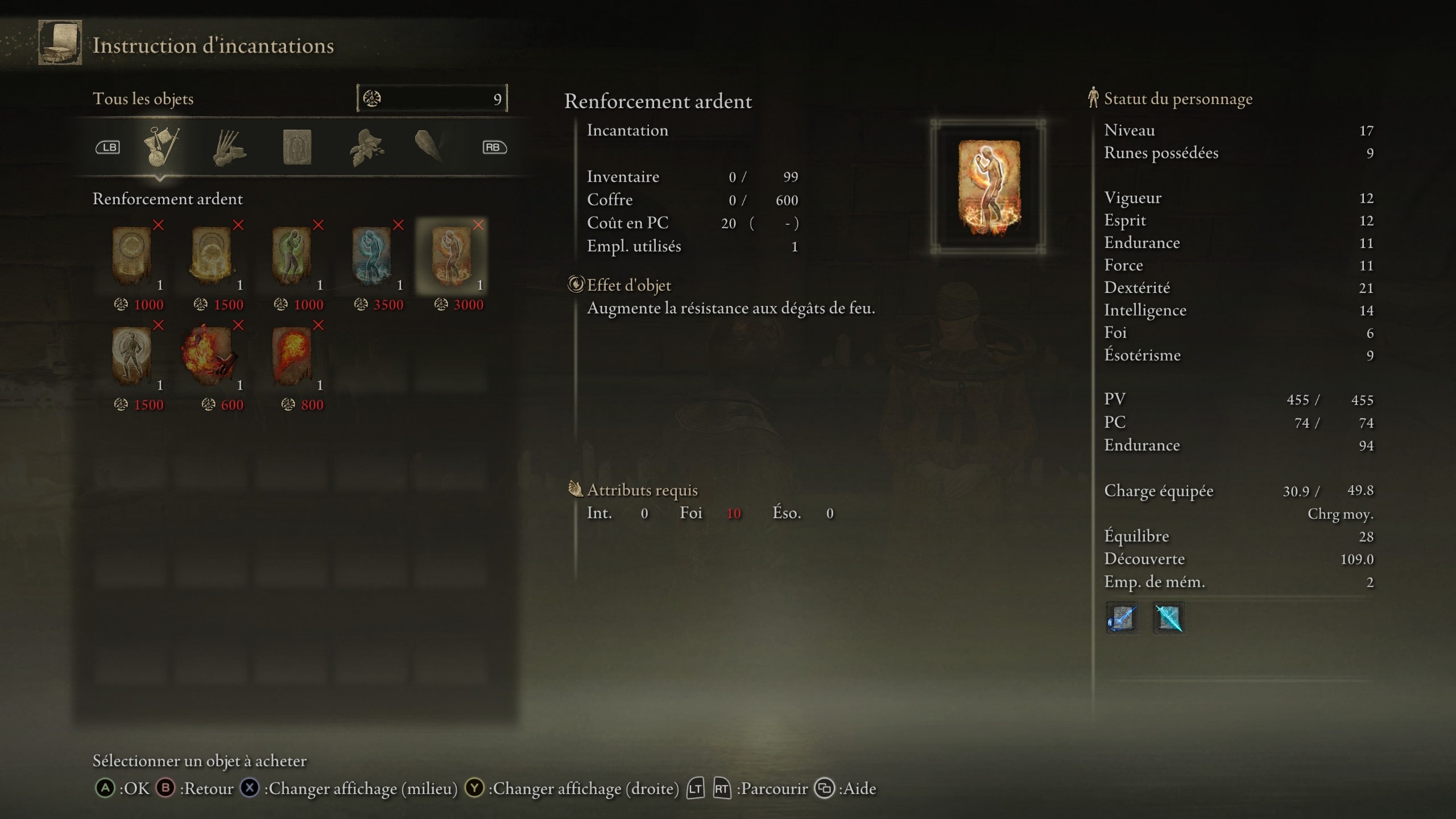 Elden ring guide sort renforcement ardent 14