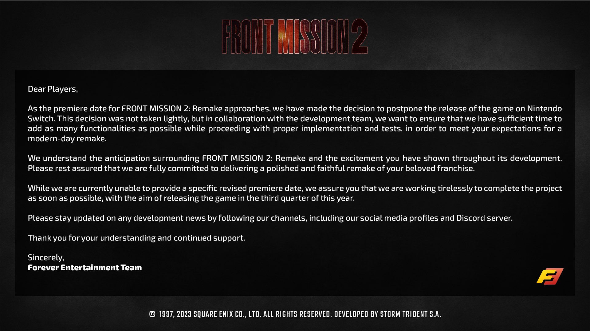 Front mission 2 remake tweet
