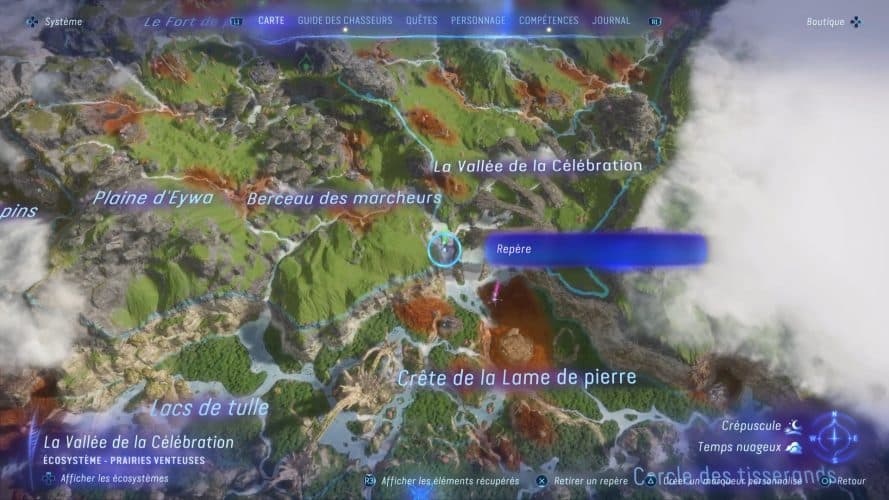 Localisation des Tigecloches (Plaines supérieures) Guide Avatar Frontiers of Pandora