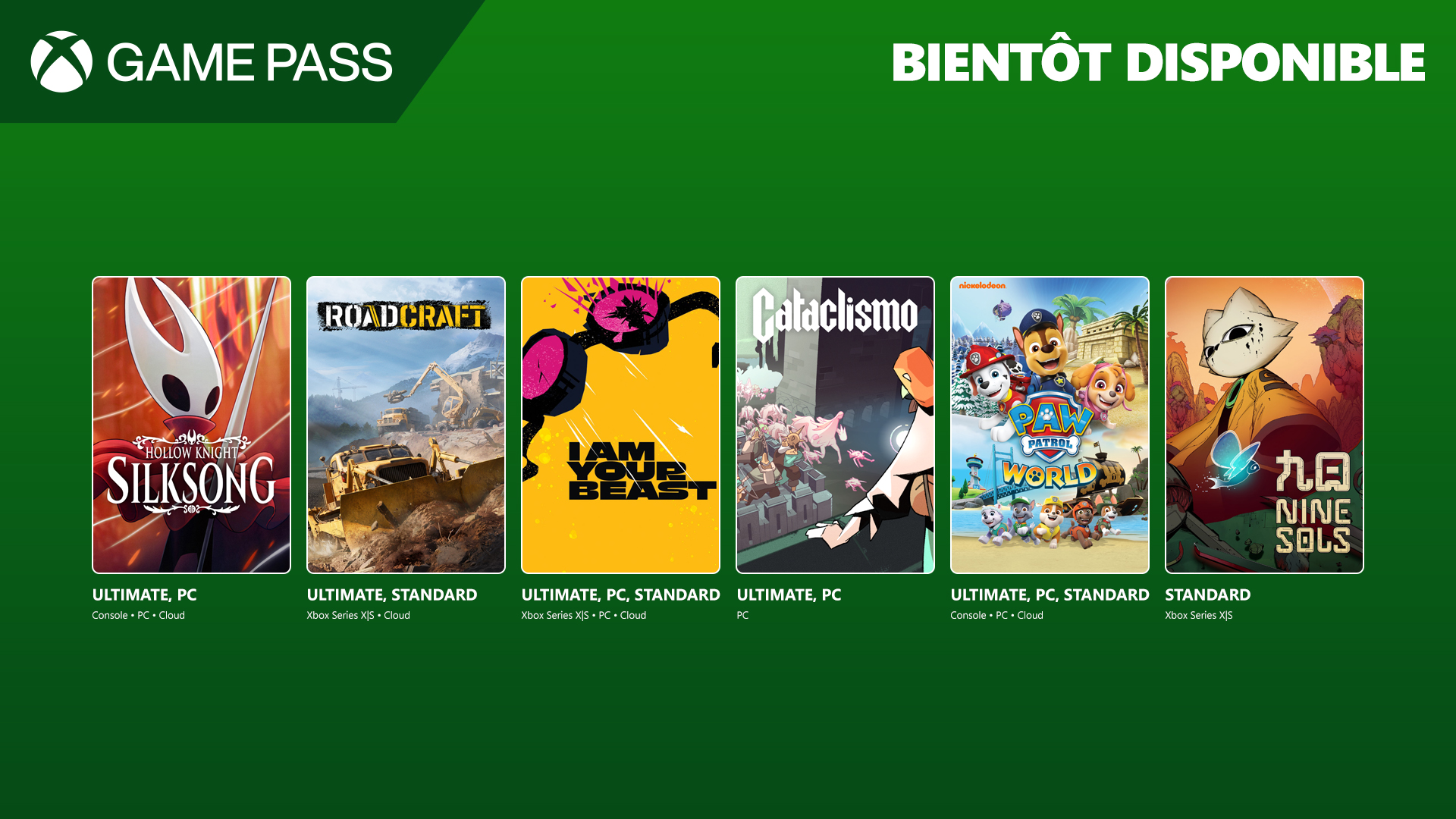 Xbox Game Pass Hollow Knight Silksong Cataclismo Pat Patrouille Xbox game pass hollow knight silksong cataclismo pat patrouille