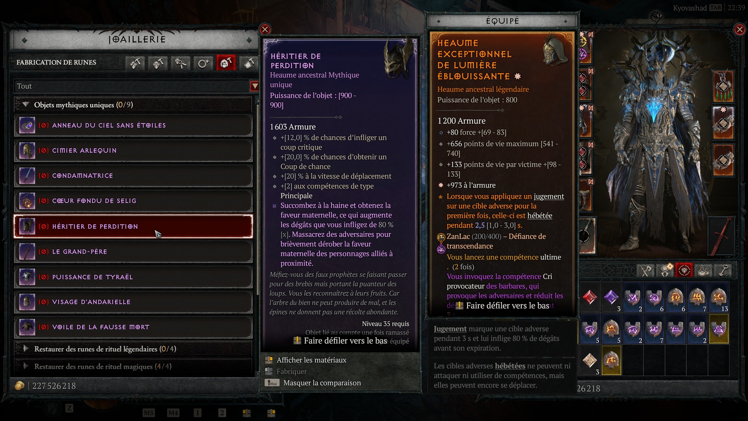 Les statistique de l'héritier de perdition dans diablo 4