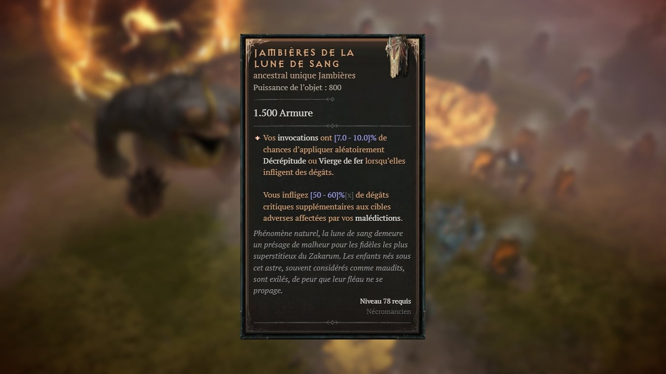 Les jambières de la lune de sang dans diablo 4