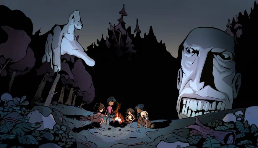 Feed the Giants mélange jeu de survie et god game dans une sombre forêt où un groupe d’enfants doit s’en sortir