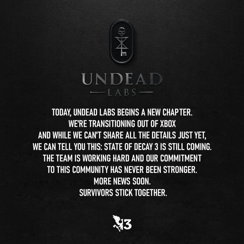 Undead labs state of decay 3 communique 1 Undead labs state of decay 3 communique 1